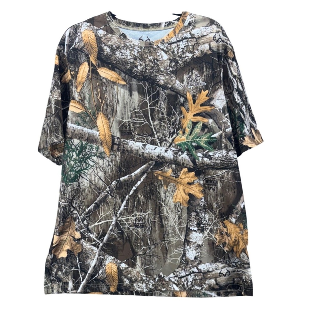Realtree Edge Camo T-Shirt Mens XL Green Brown Hunting Performance Outdoor Hunt